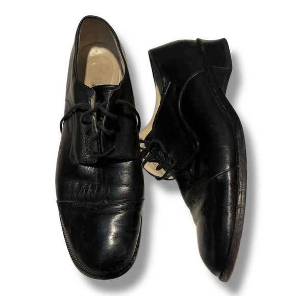 Emporio Armani Mens Black Leather Dress Shoes Size 40 US 7 Lace Up Loafers